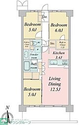 JR中央線 武蔵境駅 徒歩4分の賃貸マンション 3階3LDKの間取り