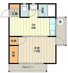 ベルハイツ昭島 1DKの間取図画像