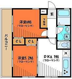 マイコート国立中2 2DKの間取図画像