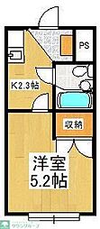 ヘリオス378谷保 1Kの間取図画像