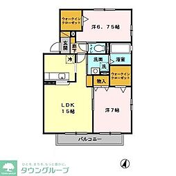 ハーヴェストヒルズD 2LDKの間取図画像