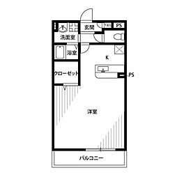 アムールグランメール 1Kの間取図画像