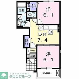 グレイスヒルズ1 2DKの間取図画像