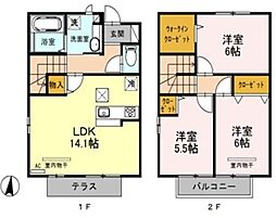 テラスハウス 3LDKの間取図画像