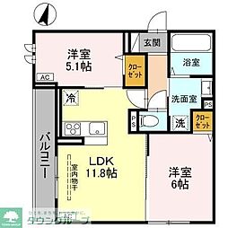 Noble Palais 針ヶ谷 2LDKの間取図画像