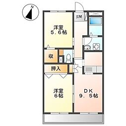 フォンテアベニュー 2DKの間取図画像