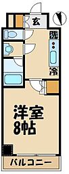 京王相模原線 調布駅 徒歩9分の賃貸マンション 6階1Kの間取り