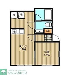 小田急小田原線 祖師ヶ谷大蔵駅 徒歩14分の賃貸アパート 1階1LDKの間取り