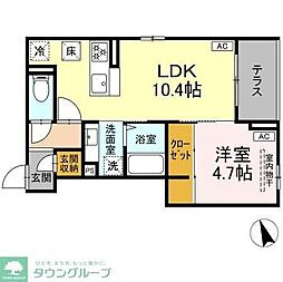 京王相模原線 調布駅 徒歩15分の賃貸アパート 1階1LDKの間取り