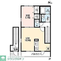 京王線 八幡山駅 徒歩19分の賃貸アパート 2階1LDKの間取り