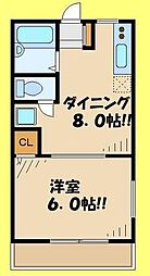 シティハイムアイヒュ芦花 1DKの間取図画像