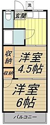 第1藤原コーポ 2Kの間取図画像