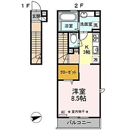 ヴェルサン調布 1Kの間取図画像