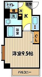 フォルテューヌ三鷹 1Kの間取図画像