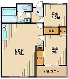 調布住宅 2LDKの間取図画像