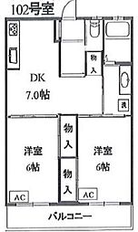 池亀マンション 2DKの間取図画像