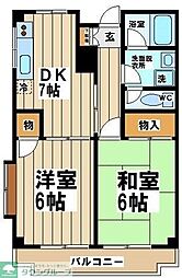 リバーサイドマンション 2DKの間取図画像
