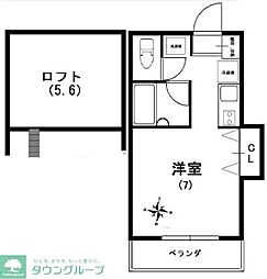 ハビタ不動前 2階ワンルームの間取り