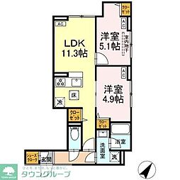 セレスティア下丸子 2LDKの間取図画像