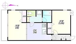月村マンションNo.19 2DKの間取図画像