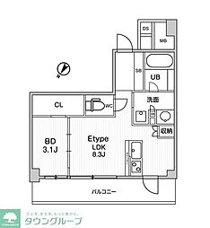 JR横浜線 町田駅 徒歩9分の賃貸マンション 2階1LDKの間取り
