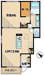 フォレストヴィラＹ 1階1LDKの間取り