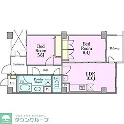 カスタネア栗平3番館 2LDKの間取図画像
