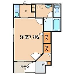 ドゥムール中央林間 1Kの間取図画像