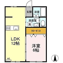 セジュールつきみ野 1LDKの間取図画像