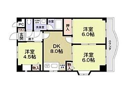 サンモール1番館A棟 3DKの間取図画像