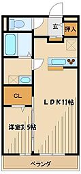 ハルムB 1LDKの間取図画像