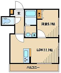 ヒルズミワ 1LDKの間取図画像