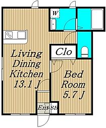 シャイン若宮 1階1LDKの間取り