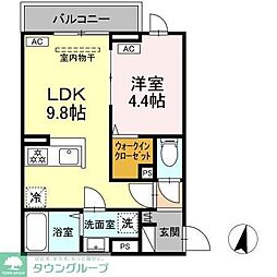 セレスティア若宮 2階1LDKの間取り