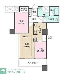 ザ・パークハウス西新宿タワー60 45階2LDKの間取り