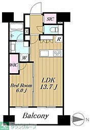 JR総武線 飯田橋駅 徒歩4分の賃貸マンション 12階1LDKの間取り