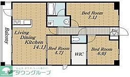 ボワ・デ・コガネ 8階3LDKの間取り