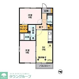 ヴィラージュ南流山 2DKの間取図画像