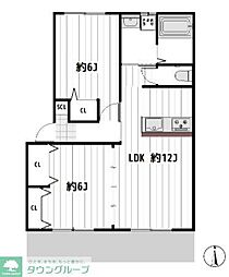 クラベール堀之内A棟 2LDKの間取図画像