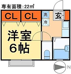 リヴェール松戸 1Kの間取図画像