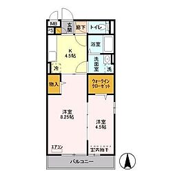 プランドール幸房弐番館 2Kの間取図画像