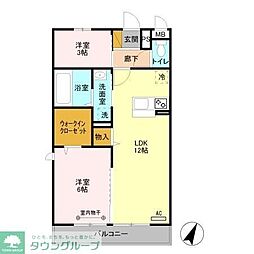 プランドール谷中C 2LDKの間取図画像