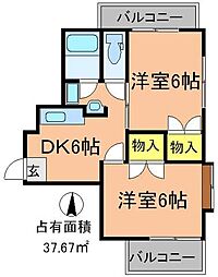 フォーシーズン新松戸 2DKの間取図画像