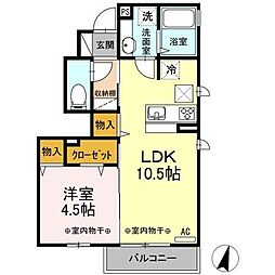 ルミエール 1階1LDKの間取り