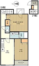 フェリーチェMIYABI 2DKの間取図画像