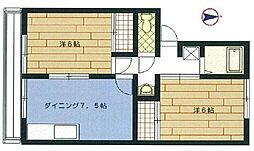 シャトルホワイト 1階2DKの間取り
