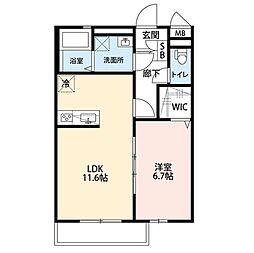 多摩都市モノレール 上北台駅 徒歩15分の賃貸アパート 1階1LDKの間取り