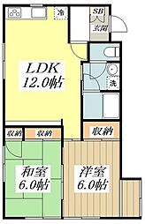 明科ハイツ 2DKの間取図画像
