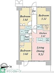 武蔵野市境2丁目マンション 3LDKの間取図画像