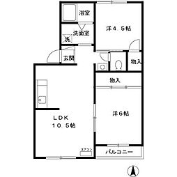 トリヴァンベール 2LDKの間取図画像